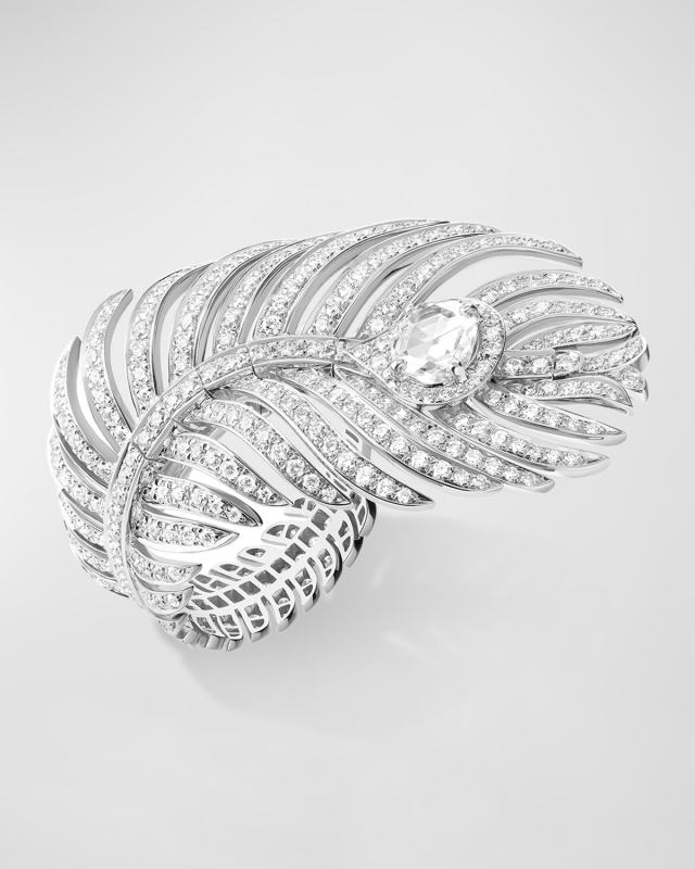 Plume de Paon 18K White Gold Diamond Ring, EU 53 / US 6.